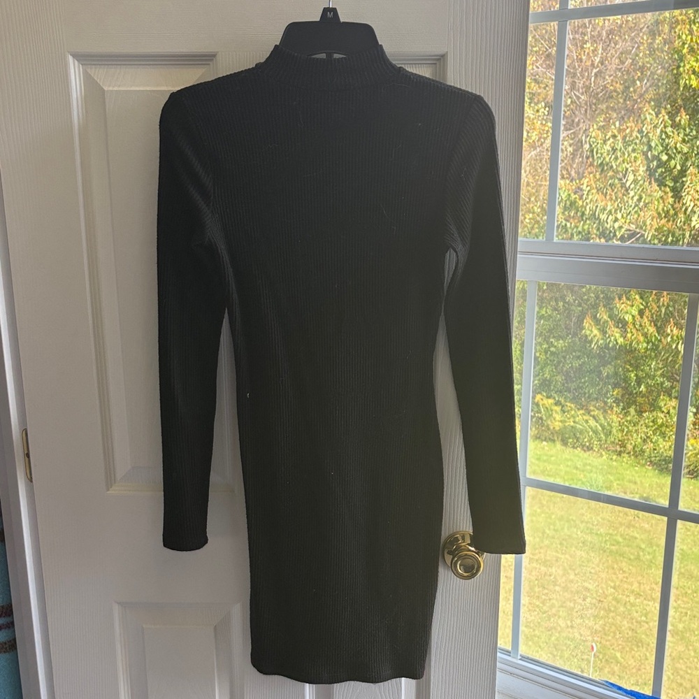 Elegant Black Long Sleeve Mini Dress